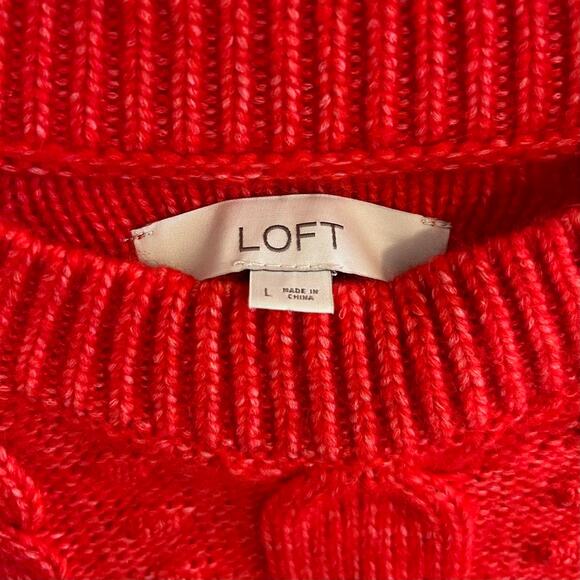 LOFT Bright Neon Red Chunky Knit Sweater - Picture 3 of 7